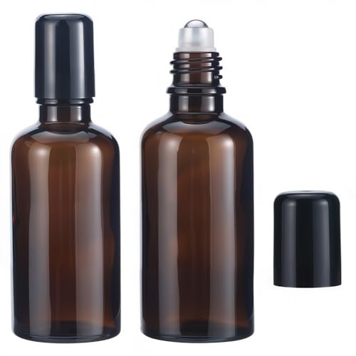 GORGECRAFT 2 Flacons Roller en Verre Ambré 50 ml pour Huiles | Déodorant Vide et Réutilisable, Anti Fuite, Rechargeable, Pour Échantillons de Voyage Cosmétiques Parfums