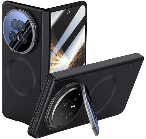 Fitudoos für Handyhülle Honor Magic V5, mit Ständer & Panzerglas Displayschutz, Mit Magnetring,Ultradünn, rutschfest, hautfreundlich Handyhülle - Schwarz