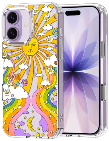 MOSNOVO Case for iPhone 17, [Buffertech 6.6ft Military-Grade Drop Protection] [Anti Peel Off Tech] Clear TPU Bumper Phone Case - 70's Psychedelic Groovy Art