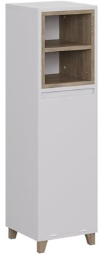 Vicco Midischrank Elnor, Weiß/Eiche, 30 x 105 cm mit ausklappbarem Wäschebehälter