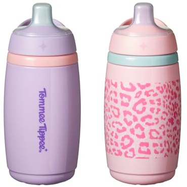 Tommee Tippee 2 Pack 12ml Insulated Vacuum Insulated Tumbler with Valve and Leak Proof Handle, Pink & Purple