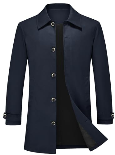 KUDMOL Trench Homme Mi-Long en Coton Revers Manteau Veste d'Affaires Coupe-vent Classique Casual(Bleu Marin,L)
