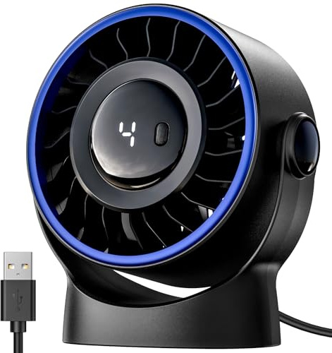 SWEETFULL USB Small Desk Fan - 5 Inch Mini Personal Desktop Fan, 4 Speeds Cooling Strong Airflow, 360° Adjustable Tilt, Quiet Portable Table Fans for Bedroom, Home, Office, Travel & Cruise, Black