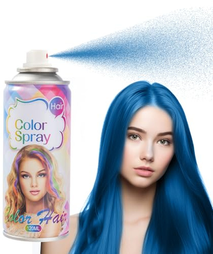 Tinte temporal para el cabello, spray de color azul, lavable, fácil de teñir, fórmula suave, para diferentes tipos de cabello y todos los colores, 120 ml