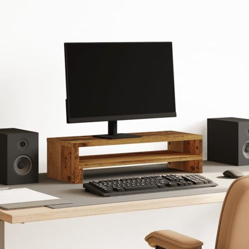 Runheo Supporto per monitor effetto legno anticato, 54 x 22 x 15 cm, portata 25 kg, per scrivania, ufficio, home office, stazione di gioco, organizzatore, ripiano per tastiera, vassoio per mouse