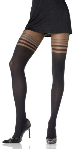 Leg Avenue - Blickdichte Lycra-Strumpfhose mit transparenten Streifen - One Size - Schwarz - 7811