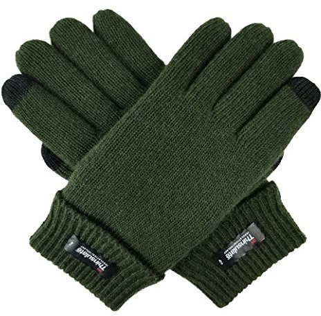 BRUCERIVER Herren Rein Wolle Strick Handschuhe mit Fleece Futter Größe XXL (Grüner Touchscreen)