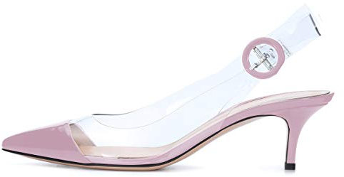 elashe - Décolleté con Tacco Basso Donna - Scarpe col Tacco Punta Chiusa Donna - Sling Back 6.5CM Lilla EU42