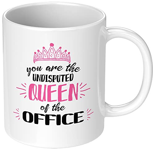 Lustige Kaffeetasse aus Keramik mit der Aufschrift You are the Undisputed Queen of Office Geburtstagsgeschenk für sie neuer Job, Geschenk Frau zum Abschied, Kollegin, Humor, Teetasse, 325 ml