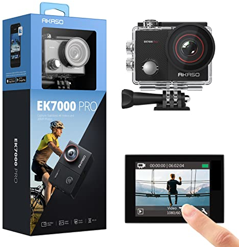 AKASO EK7000 Pro 4K Action-Kamera mit Touchscreen EIS Einstellbarer Betrachtungswinkel 40 m wasserdichte Kamera Fernbedienung Sportkamera mit Helm-Zubehör Kit