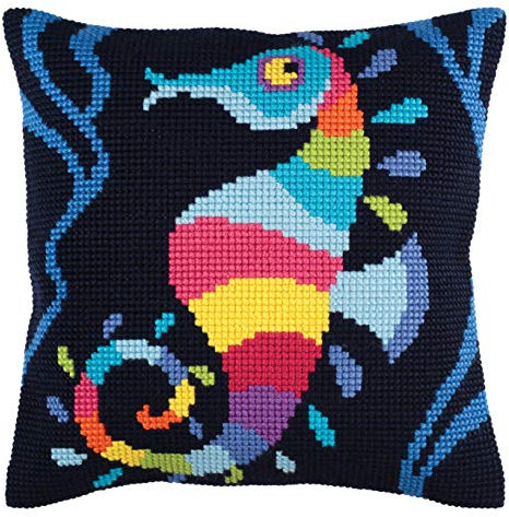 Collection d'Art 5345 Seemosaik Kreuzstichkissen, Baumwolle, Mehrfarbig, 40x40cm