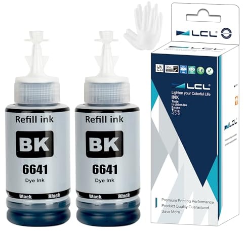 LCL Compatible Ink Bottle Replacement for Epson 664 T6641 ET-2500 ET-2550 ET-2600 ET-2650 ET-3600 ET-4500 ET-4550 ET-14000 L100 L110 L120 L130 L132 L200 L210 L220 L222 L310 L312 L350 L355 (2PK Black)