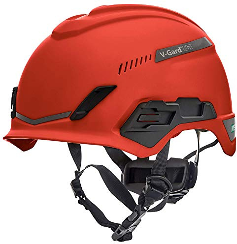 MSA V-Gard H1 Trivent Safety Climbing Helmet - Ventilated - Red - 52–64 cm - Hard hat with chinstrap for Work at Height and Rescue - EN12492 & ANSI