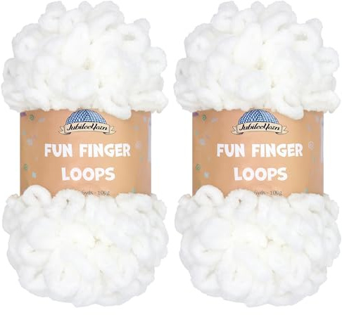 JubileeYarn Fun Fingerschlaufengarn, Jumbo-Polyester, 100 g/Knäuel, Weiß, 2 Knäuel
