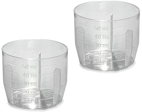 hitools 2X Kunststoff Messbecher - 50 ml - transparent - 5/10/15/20/25/30/35/40/45/50 ml
