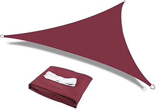 HEYOMART Sonnensegel Dreieck 3 x 3 x 3m Wasserdicht Sonnenschutz inkl Befestigungsseile PES Polyester mit UV Schutz für Garten Terrasse Camping, weinrot