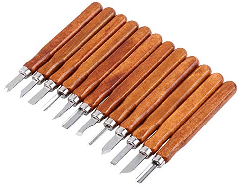 12 Stück Holzschnittmesser Set, Schnitzwerkzeug Hand Holzschnitzmeißel für die Holzbearbeitung DIY Werkzeuge
