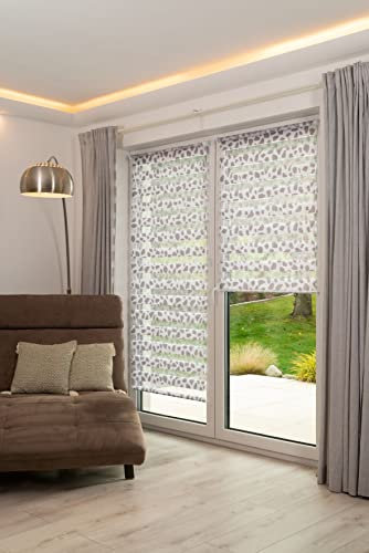 K-Home Klemmfix Doppelrollo Madrid ohne Bohren Stein Taupe Bedruckt 90 x 150 cm (B x L)