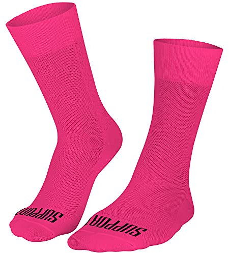 SUPPORT Chaussettes de cyclisme ultra légères pour homme - Technologie respirante - Antidérapantes - Accessoires de cyclisme - Randonnée, marche, escalade, vélo - Rose fluo - Pointure 42-44