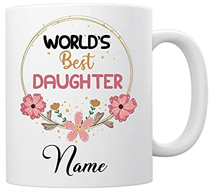 EnvyFone World's Best Daughter - Personalised Mug - Birthday Gift - Add Name/Relation - Flowers/Pink Floral Design - Ladies - Girls - Novelty Tea Coffee Cup