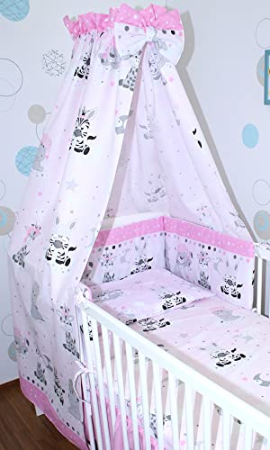 Primawela Babybett Himmel Vollstoff - Zoo Rosa - für Baby Bett Vollstoffhimmel Baumwolle