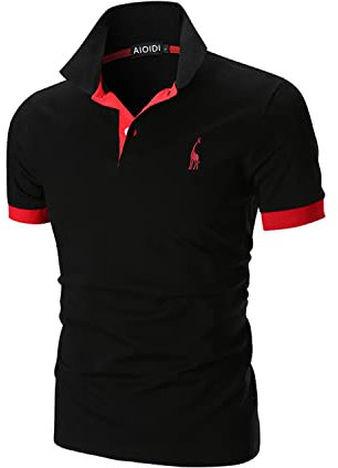 AIOIDI Polo de Golf para Hombre Manga Corta de Bordado Jirafa Camiseta de Algodón,Negro,4XL