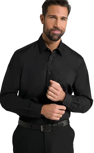 JP 1880 Camisa JP1880, ejecutiva, no precisa plancharse, Cuello Kent, Manga Larga, Ajuste cómodo, hasta la Talla 8XL Negro 6XL 804890100-6XL
