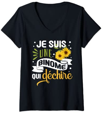 Femme Méilleure Binome Qui Déchire Binome De Travail Collègue T-Shirt avec Col en V