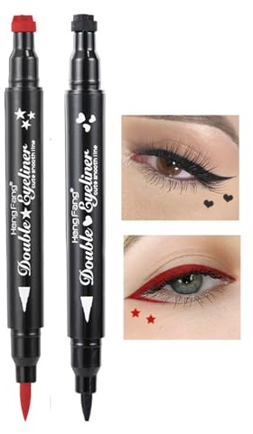 Eyeliner Stamp-OCHILIMA Double-sided Liquid Eyeliner Pen with Eye Makeup Stamp, Waterproof, Double Sided & Long Lasting Seal Tattoo Makeup Tool Red Black Stamp Pen (Red (Roter Stern+schwarzes Herz)