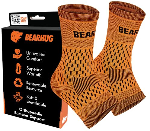 Bearhug Bamboo Ankle Support Twin Pack – Sprains & Achilles, Men & Women | Breathable bamboo ankle brace for ligament damage, Achilles tendonitis & sprains – ideal for running and sports