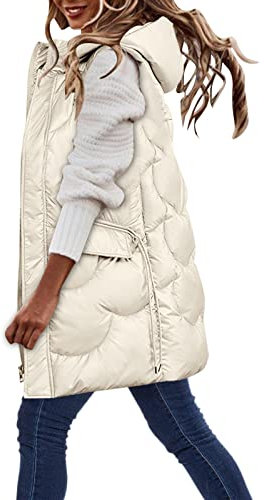 Kobilee Gilet Donna Invernale Imbottita Elegante Lungo Senza Maniche Lavoro Leggero Piumino Smanicato Giubbotto Smanicato Cotone Caldo Trapuntato con Cappuccio Giacca Gilet