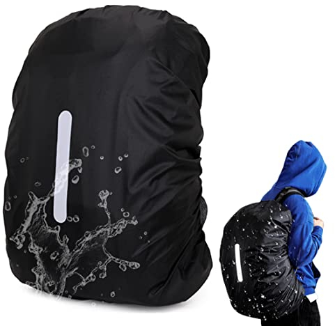 Rucksack Regenschutz(40-50L)– Regenhülle Schultaschen mit Reflektorstreifen, Verstellbare Anti-Rutsch-Kreuzgurte, Regenfeste Schneefeste Staubdichte Anti-Frost-Abdeckungen,Schwarz