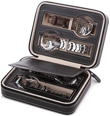 HALAHAI Uhrenetui Uhrenbox Uhrenrolle Tragbare Uhrenbox Aus PU-Leder Mit 2/4/8 Schlitzen, Aufbewahrungsbox, Uhren-Organizer-Halter Uhrenaufbewahrung Uhrenhalter (Blue : A, Size : 4 Slot)