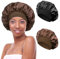 2 Stück Satin Bonnet Schlafhaube Seide Locken Atmungsaktive Seide Schlafmütze Verstellbare Silk Bonnet Seidenhaube zum Schlafen Weiche Satin Haube für Damen Mädchen(Schwarz, Kaffee)