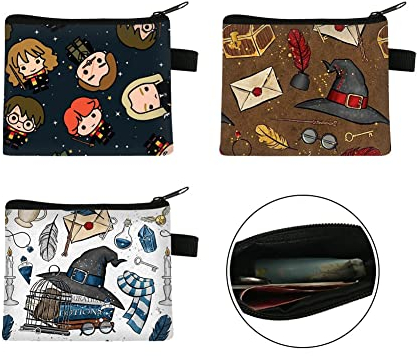 PIUMOJ Harry Porte Monnaie Enfant, Porte Monnaie en Toile, Mini Portefeuille, Mini Portefeuille, Wizard Monnaie Porte, Porte Monnaie pour cartes de crédit, cartes d'identité, clés, écouteurs, 3 Pièces