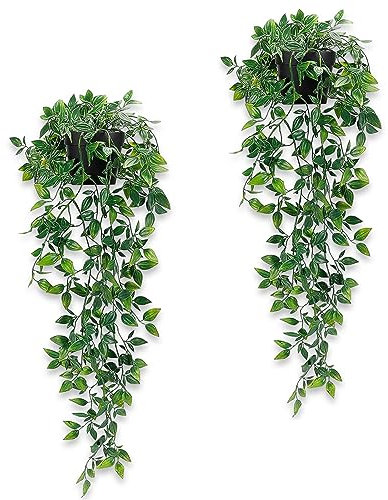 Artificial Hanging Plants – Set of 2 Decorative Fake Potted Plants for Indoor & Outdoor - Home Office Garden Shelf Wall Decoration