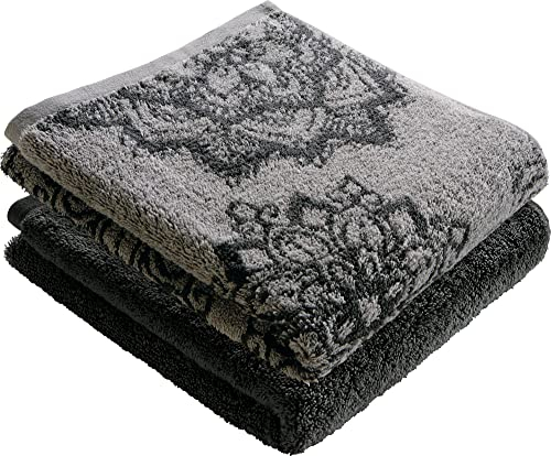 Erwin Müller Duschtuch Bühl 2er-Pack anthrazit Größe 70x140 cm - besonders flauschig, voluminös, äußerst saugfähig