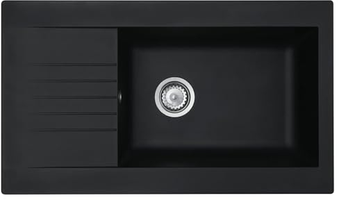 Liquida KAV860BL 1.0 Bowl Composite Reversible Inset Black Kitchen Sink, (mm): W860 x D500 x H200