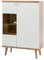Highboard Vitrine weiß und Eiche Riviera Holz Kommode Anrichte Wohnzimmerschrank skandinavisches Design Hochschrank 90 x 134 cm Helge (Highboard/Vitrine ohne LED)