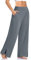 Cegerne Damen Palazzo High Waist Haremshose Yogahose Stretch Stoffhose Weite Jogginghose Sport Activewear Hose Traniningshose mit Schlitz, Grau, 3XL