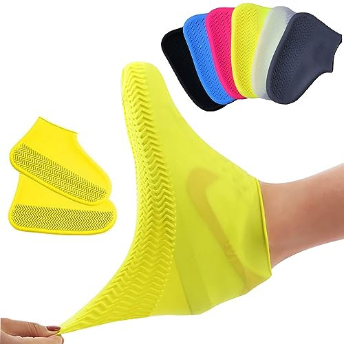 Silikon Regenüberschuhe, Silikon Überschuhe Wasserdichte Silikon Schuhüberzieher Wiederverwendbare rutschfeste Überschuhe Anti-Rutsch Schuhüberzieher für Regen, Schlammige Straßen (XL, Gelb)