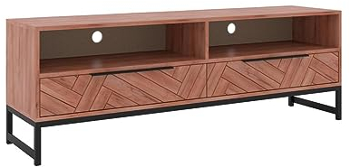 Vente-unique - TV-Möbel mit 2 Schubladen & 2 Ablagefächern - Akazienholz & Metall - Holzfarben & Schwarz - VEDILA