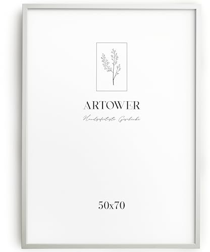 Artower® Bilderrahmen für 50 x 70 cm Weiß Holz Dünner Rahmen | Posterrahmen Groß Vintage Collage | Picture Frame White Wood 50x70cm | Holzbilderrahmen Poster Rahmen Echtholz