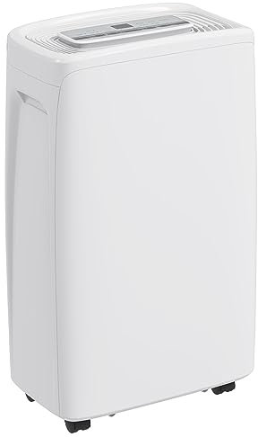 HOMCOM Deshumidificador Eléctrico 12L/Días Depósito de Agua 1,5L Deshumidificador Silencioso con 4 Modos 2 Velocidades Ruedas Pantalla LED Temporizador para 10-25 m² Blanco