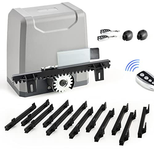 CO-Z 550W Motorisation Portail Coulissant 220V Capacité 1500KG 12M, Moteur Portail Coulissant Électrique Automatique avec avec 2 Télécommandes, 4m Crémaillères, Capteurs Infrarouges