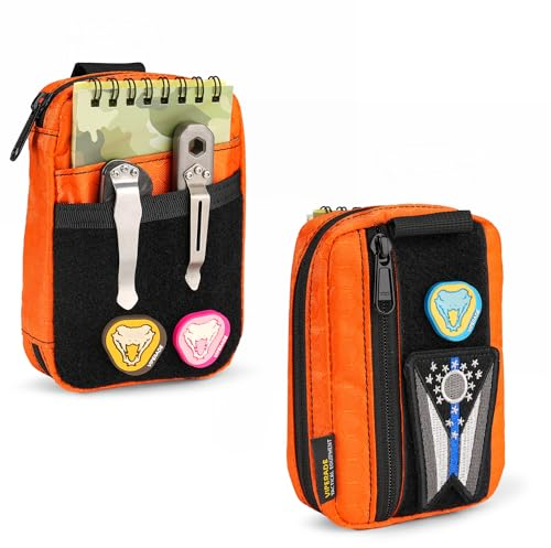 VIPERADE VE26 Small EDC Pouch Pocket Organiser, Multifunction Small Tools Pouch with 8 Pockets, EDC Multitools Organiser for Men, Mini Waist Bag with Patches Area -Orange