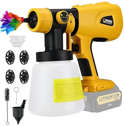 Drahtloser Sprühkopf für DeWalt 14,4 V-20 V Batterie, bürstenlose HVLP Spritzpistole mit 4 Düsen und 3 Mustern zum Streichen von Wänden, Möbeln, Gärten, Schränken, Decken (Batterie nicht im