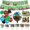 63 Stück Miner Gamer Thema Party Dekoration,Geburtstagsdeko Set Minecraft Party Geburtstag Deko Enthält Luftballons Happy Birthday Banner Cupcake-Topper Tortendeko für Jungen Minecraft Geburtstag Deko