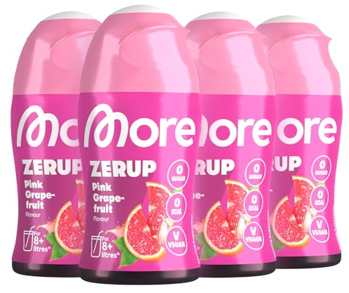 MORE Zerup, Pink Grapefruit, 4 x 65 ml, für bis zu 32 l Fertiggetränk, zuckerfreier Sirup mit echten Fruchtextrakten, vegan, zero Kalorien - made in Germany