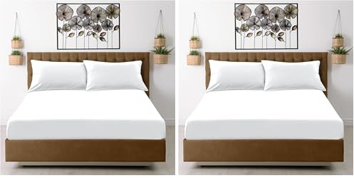 Fitted Sheet Single Bed - White Bedding Sheet - Plain Dyed Microfiber Bedsheets (Pack of 2)